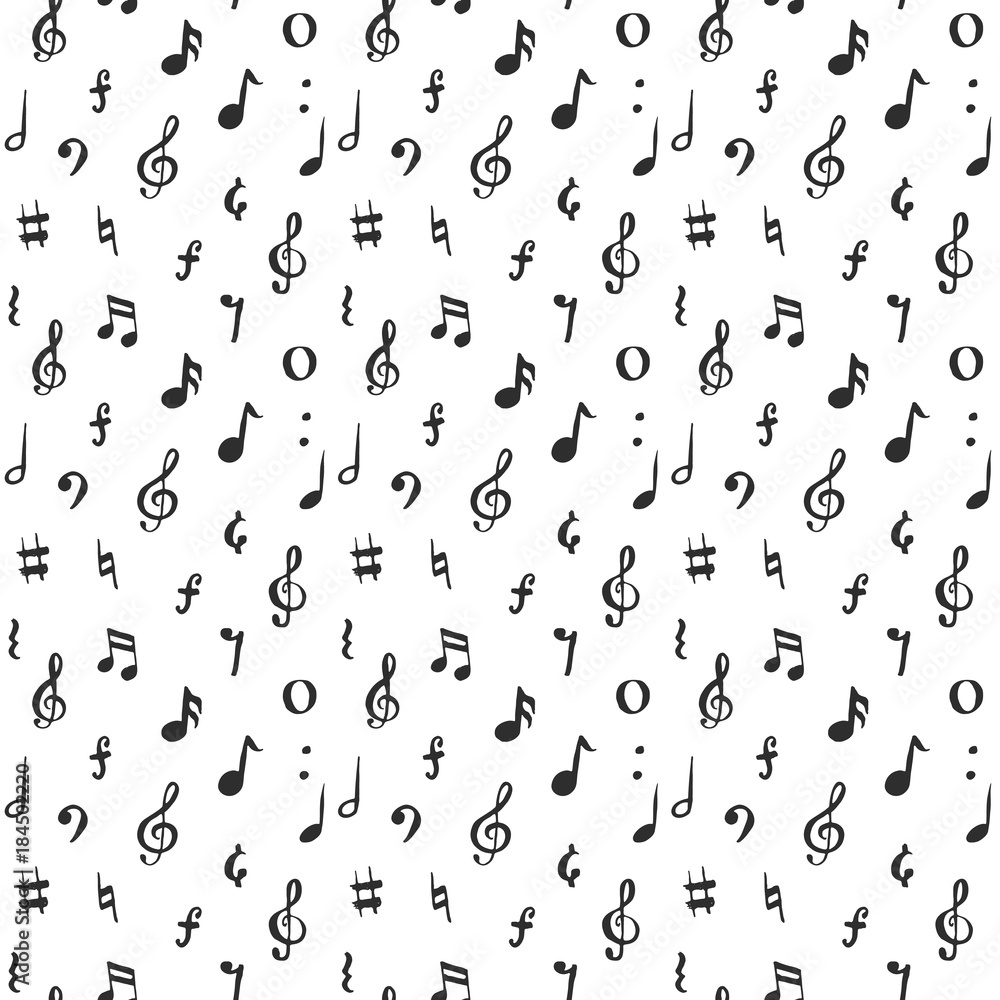 Naklejka premium Music note seamless pattern vector illustration. Hand drawn sketched doodle music notes symbols