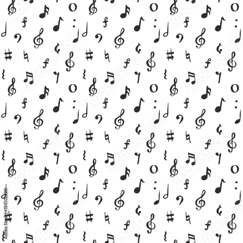 Music note seamless pattern vector illustration. Hand drawn sketched doodle music notes symbols