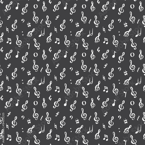 Music note seamless pattern vector illustration. Hand drawn sketched doodle music notes symbols