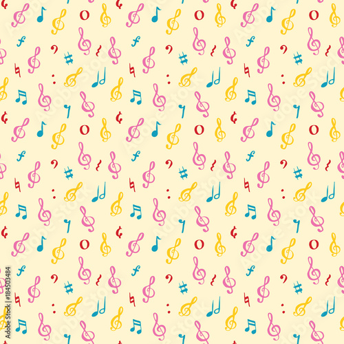 Music note seamless pattern vector illustration. Hand drawn sketched doodle music notes symbols