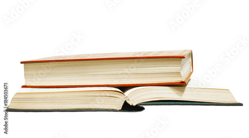 open and closed books on white background