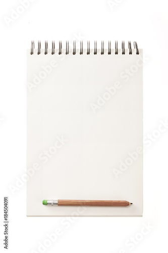 ring binding empty note with pencil isolated on the white background.