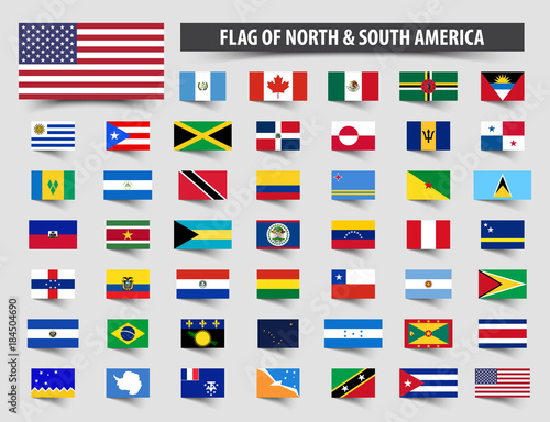 Set of official flags of North and South America . Floating flag design