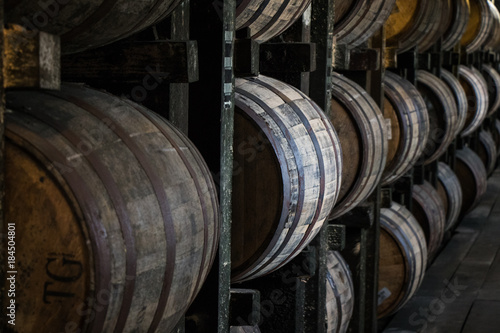 Fototapet Bourbon Barrels in Rickhouse