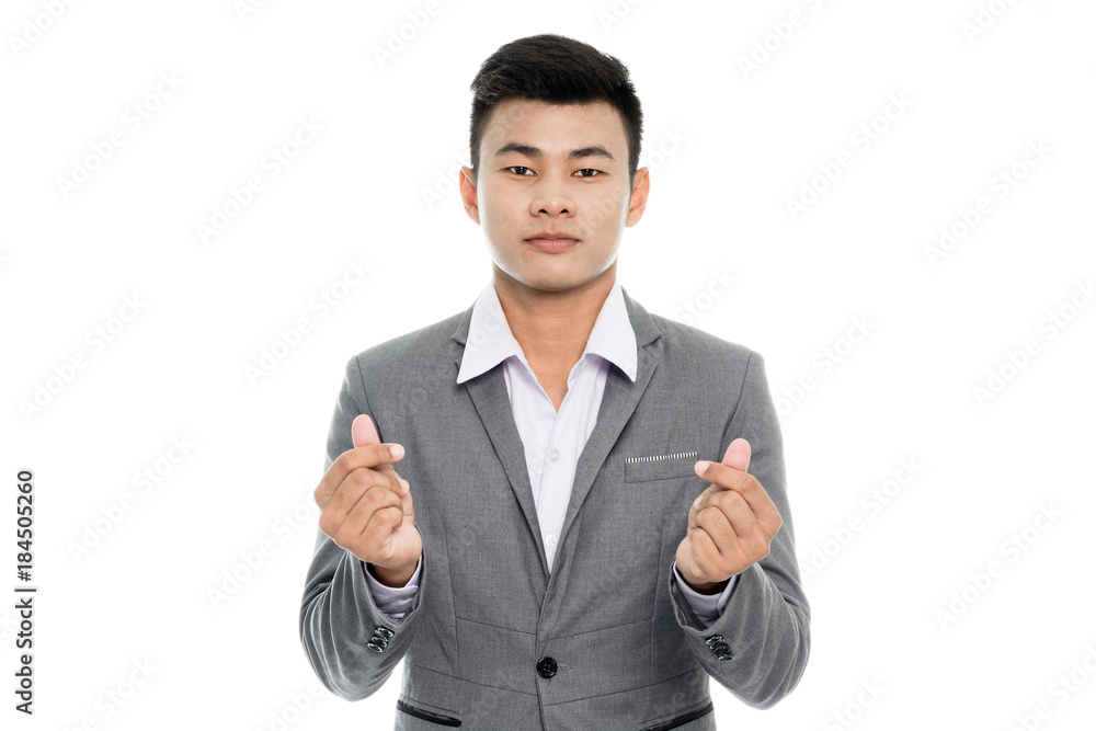 Portrait of a businessman making a heart with his hands. Isolated on white background Portrait of a businessman making a heart with his hands. Isolated on white background