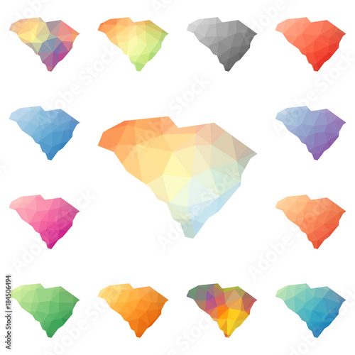 South Carolina geometric polygonal, mosaic style US state maps collection. Bright abstract tessellation, low poly style, modern design.