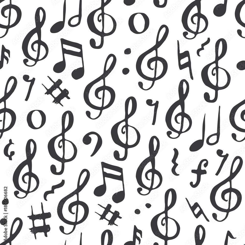 Music note seamless pattern vector illustration. Hand drawn sketched doodle music notes symbols Music note seamless pattern vector illustration. Hand drawn sketched doodle music notes symbols