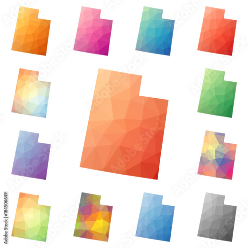 Utah geometric polygonal, mosaic style US state maps collection. Bright abstract tessellation, low poly style, modern design. Utah polygonal maps for your infographics or presentation.