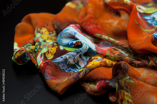 Color orange textil, silk fabric with pleats