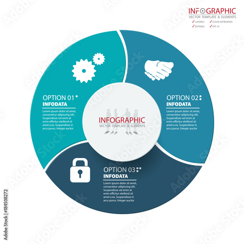 Vector abstract element infographics 3 option. Design for business or finance template layout, brochure, workflow, information or presentation and other. Can add infodata and icon. Abstract 3D vector. photo