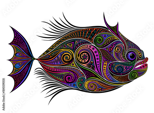 Vector colored fish from patterns on a light background