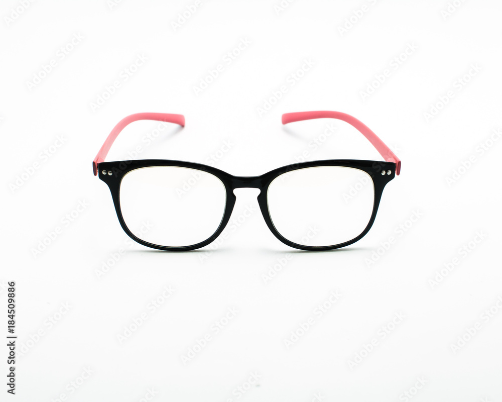Black and pink color glasses isolated on white background. Black and pink color glasses isolated on white background.
