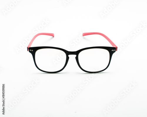 Black and pink color glasses isolated on white background.