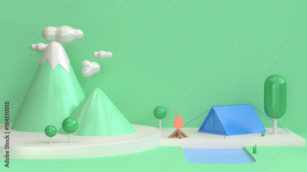 green scene abstract nature mountain vacation camping 3d rendering green scene abstract nature mountain vacation camping 3d rendering
