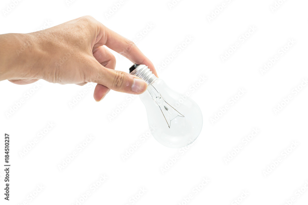 Hand holding light bulb isolated on white background with clipping path. Concept idea. Hand holding light bulb isolated on white background with clipping path. Concept idea.