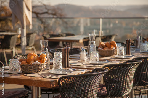 Served table at summer terrace cafe