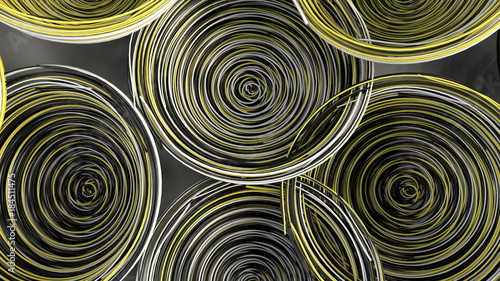 Abstract background from white, black and yellow spiraled coils