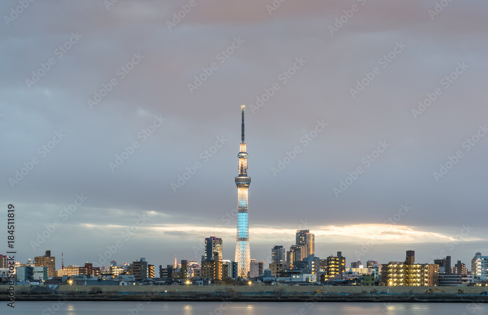 Tokyo city view and river with Tokyo landmark Tokyo Skytree