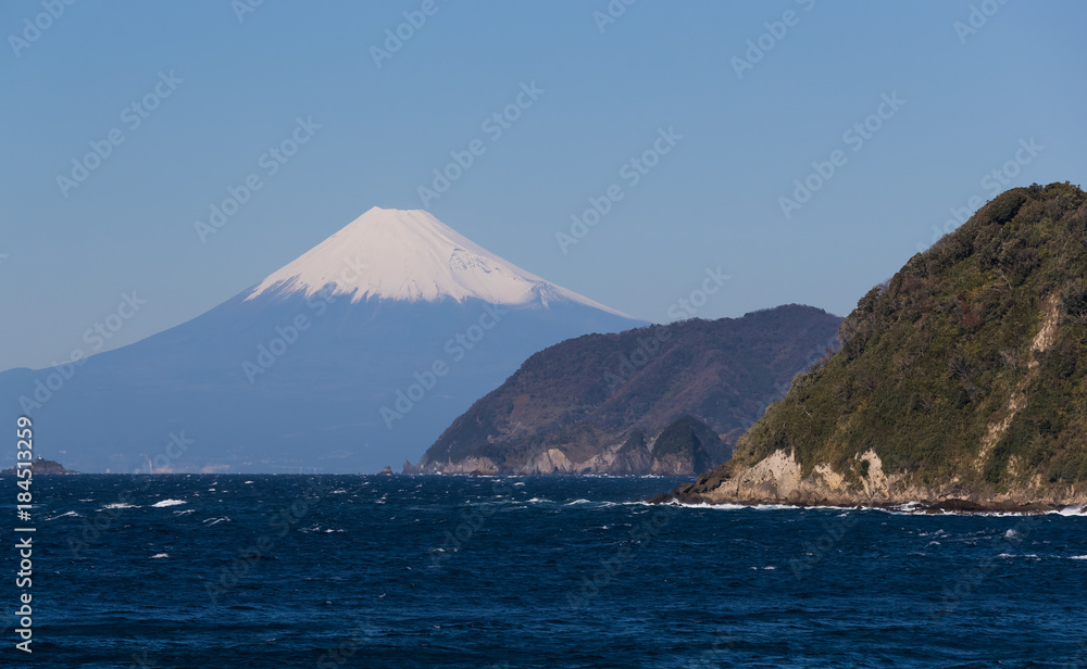 Mountain fuji and Japan sea in winter seen from Izu city , Shizuoka prefecture Mountain fuji and Japan sea in winter seen from Izu city , Shizuoka prefecture