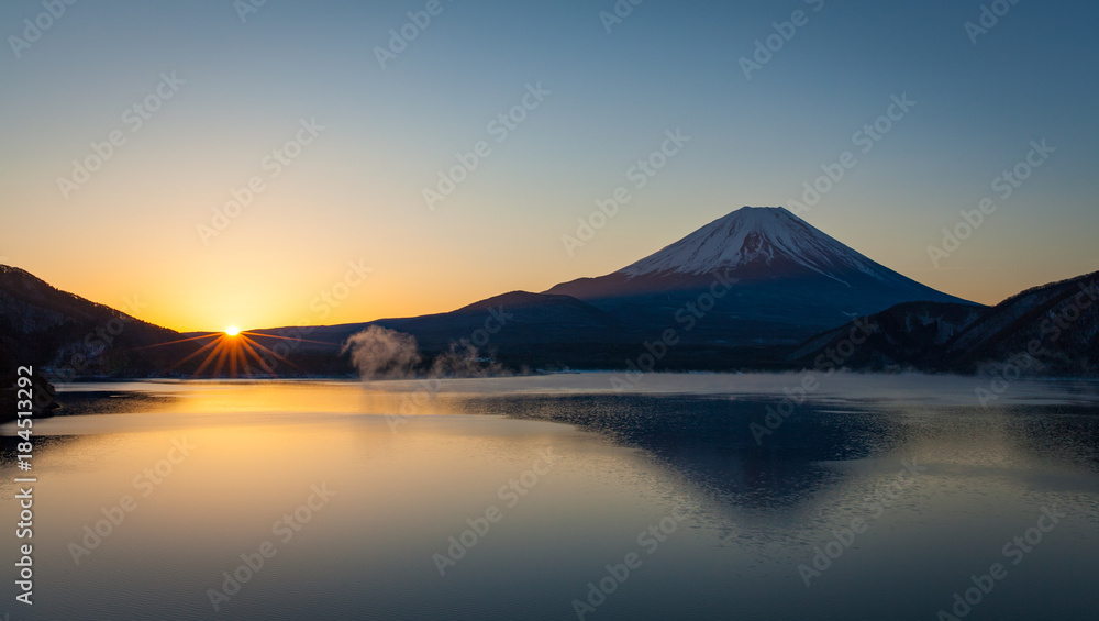 Mt.Fuji at Lake Motosu in winter morning