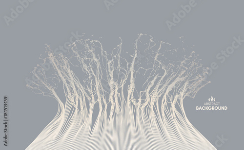 Array with dynamic emitted particles. Water splash imitation. Abstract background. Vector illustration.