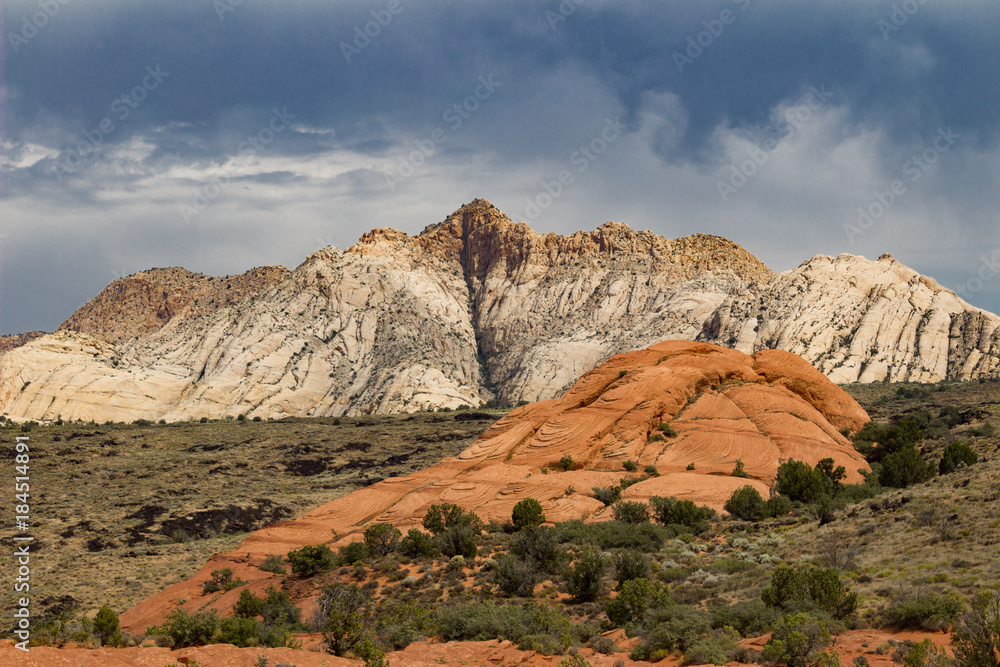Naklejka premium Amazing stormy view of the different sandstone colors in Snow Canyon State Park in Southern Utah.