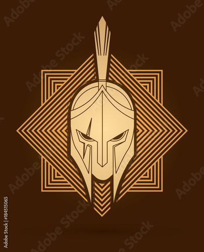 Roman or Greek Helmet , Spartan Helmet, Angry Warrior face designed on line square graphic vector