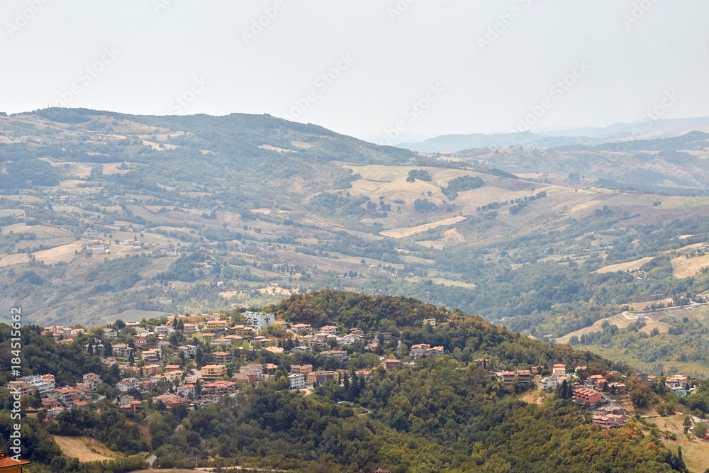 San Marino, San Marino - 10 August 2017: Panoramic view of the local surroundings.
