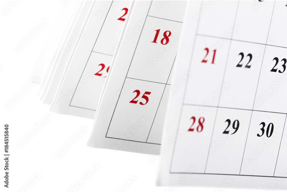 Calendar pages close up business time concept Calendar pages close up business time concept