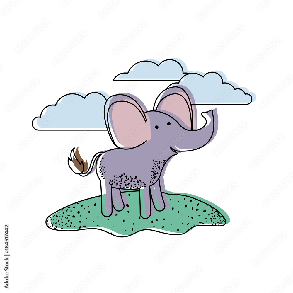 elephant cartoon in outdoor scene with clouds in watercolor silhouette vector illustration elephant cartoon in outdoor scene with clouds in watercolor silhouette vector illustration