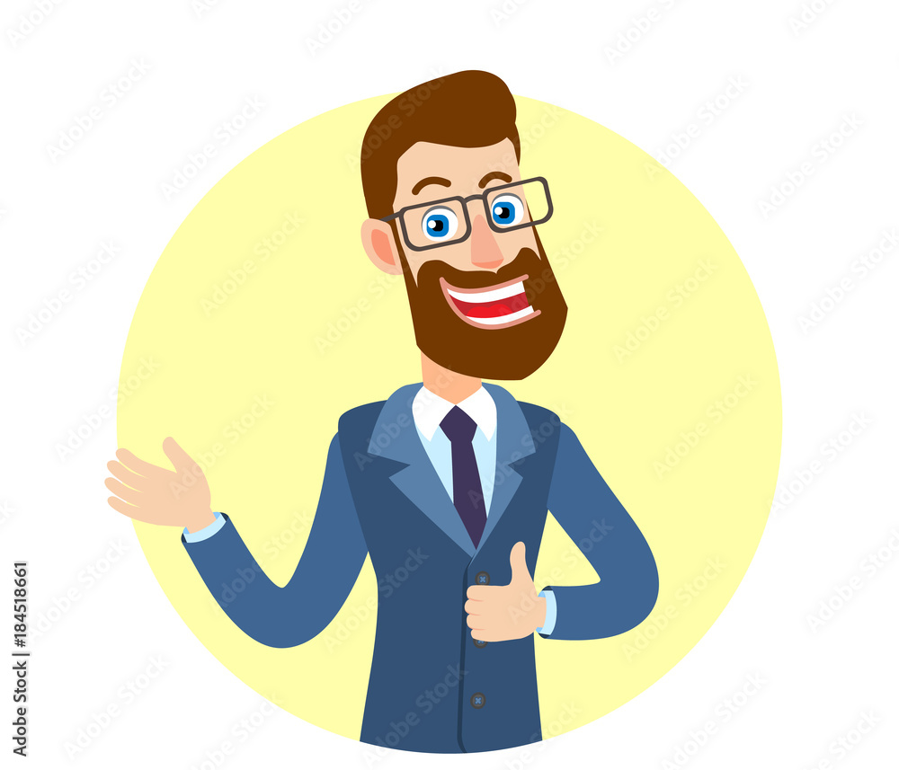 Hipster Businessman showing thumb up and gesticulating