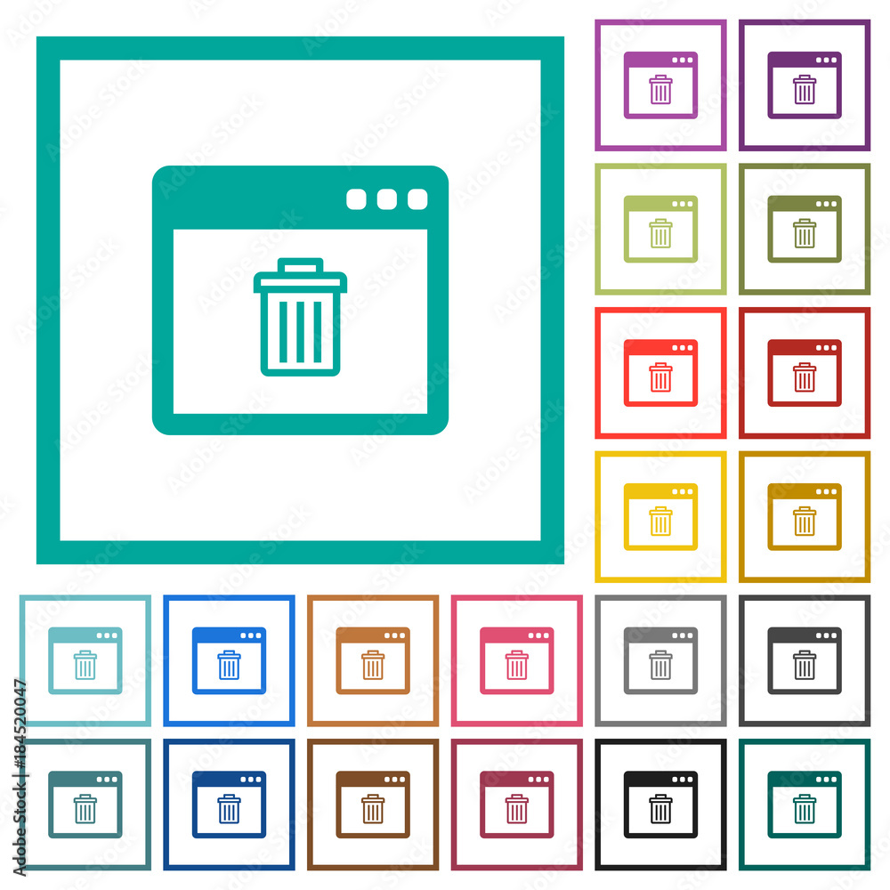 Application delete flat color icons with quadrant frames