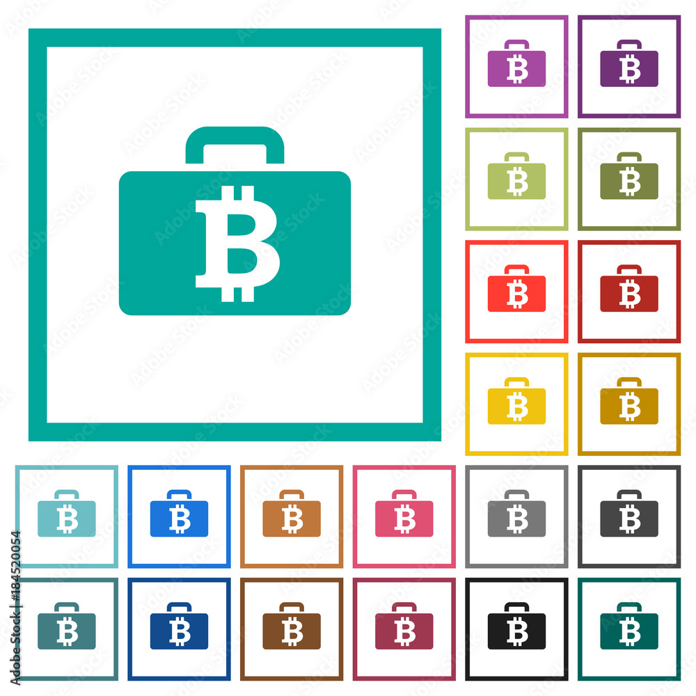 Bitcoin bag flat color icons with quadrant frames Bitcoin bag flat color icons with quadrant frames