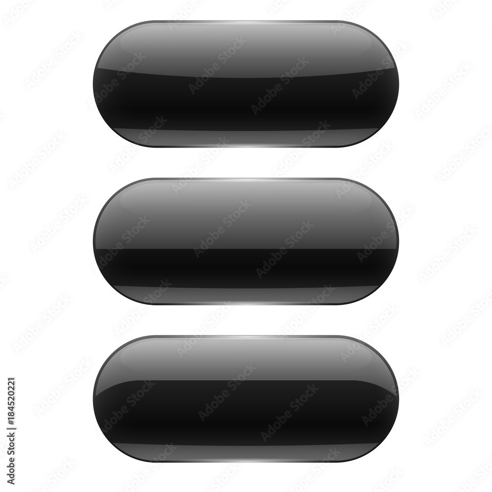 Black oval glass buttons. Vector 3d illustration Black oval glass buttons. Vector 3d illustration