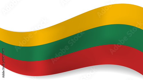 Free Download Abstract vector wavy Lithuania flag with shadow on white background. Ribbon with yellow, green and red lithuanian flag colors for national holidays and events banners design - GFXLoad