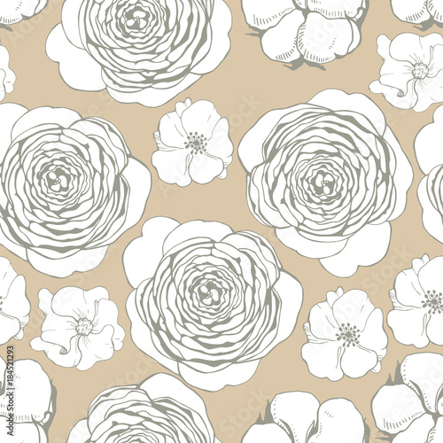 Vector seamless pattern with   flowers  and cotton balls