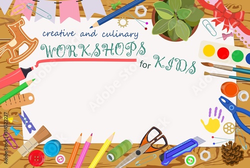 Advertising template: handmade and creative classes for children. Banners. Vector