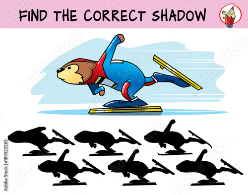 Skater. Find the correct shadow. Educational matching game for children. Cartoon vector illustration