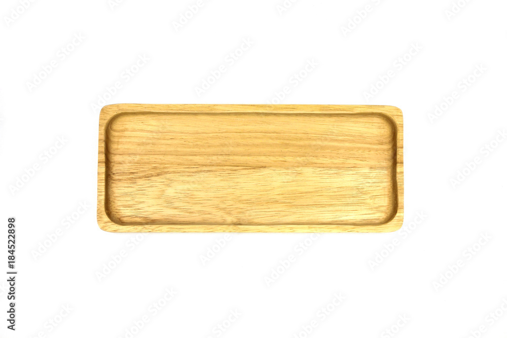 Wooden plate isolated on white background.