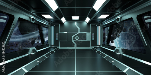 Fototapeta Naklejka Na Ścianę i Meble -  Spaceship interior with view on planets 3D rendering elements of this image furnished by NASA
