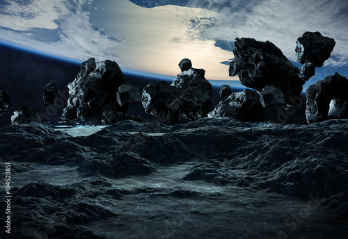 Fototapeta Naklejka Na Ścianę i Meble -  Astronauts exploring an asteroid 3D rendering elements of this image furnished by NASA