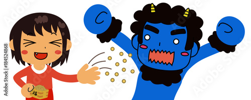 2月, 節分, 豆まき, 青鬼, お面, 鬼, モンスター, 顔, 幸せな, かわいい, 赤, 楽しい, シンプル, 子ども, 青鬼, 年間行事, 年間イベント