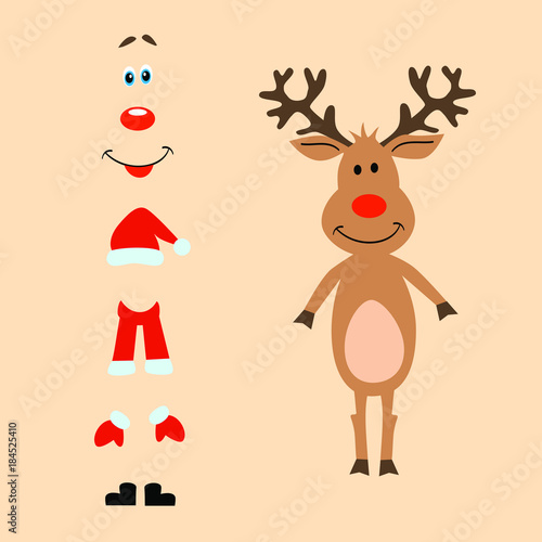Merry Christmas Cute Deer Clothes Set Vector Illustration DIY