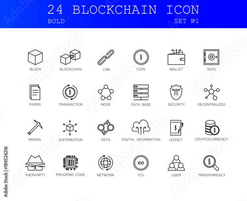 Line icons set. Blockchain pack. Vector illustration. Vector illustration with elements for crypto technology.