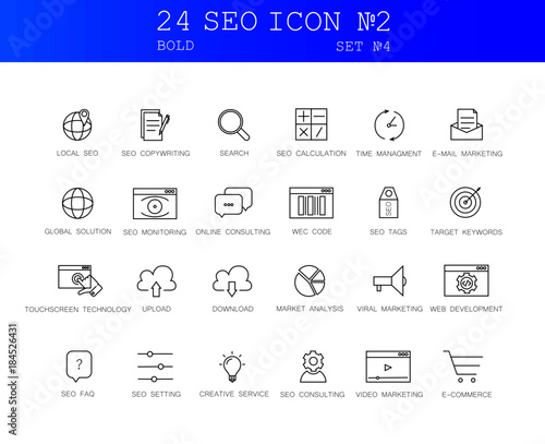 bold Line icons set. SEO pack. Vector illustration.