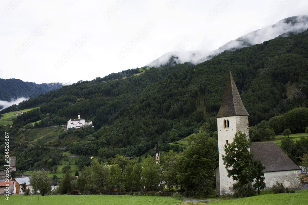 San nicolo church in Burgusio or Burgeis village in Trentino-Alto Adige, Italy