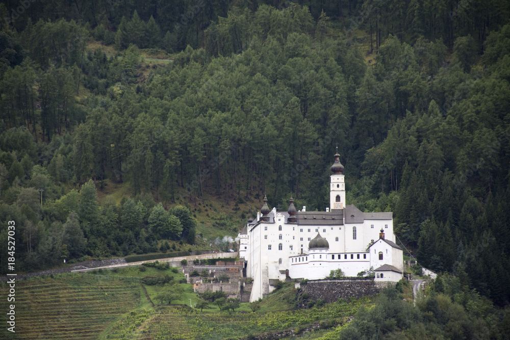 Marienberg Abbey or Abtei Marienberg or Abbazia Monte Maria on mountain in Trentino-Alto Adige, Italy