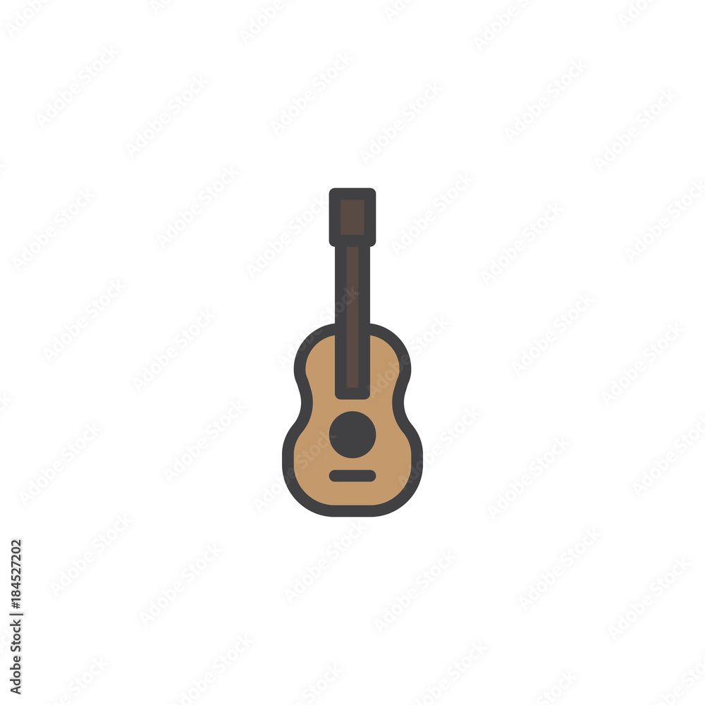 Naklejka premium Acoustic guitar filled outline icon, line vector sign, linear colorful pictogram isolated on white. Stringed musical instrument symbol, logo illustration. Pixel perfect vector graphics