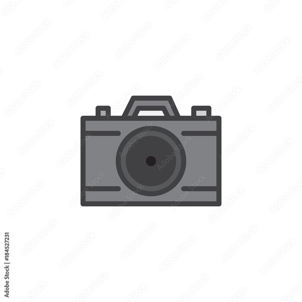 Photo camera filled outline icon, line vector sign, linear colorful pictogram isolated on white. Camera symbol, logo illustration. Pixel perfect vector graphics Photo camera filled outline icon, line vector sign, linear colorful pictogram isolated on white. Camera symbol, logo illustration. Pixel perfect vector graphics