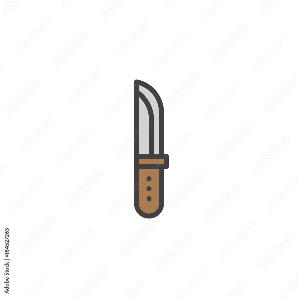 Camping knife filled outline icon, line vector sign, linear colorful pictogram isolated on white. Hunting knife ыymbol, logo illustration. Pixel perfect vector graphics Camping knife filled outline icon, line vector sign, linear colorful pictogram isolated on white. Hunting knife ыymbol, logo illustration. Pixel perfect vector graphics